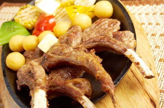 Japanese cuisine .Japanese spare ribs on a plate .meat lamb on rib 