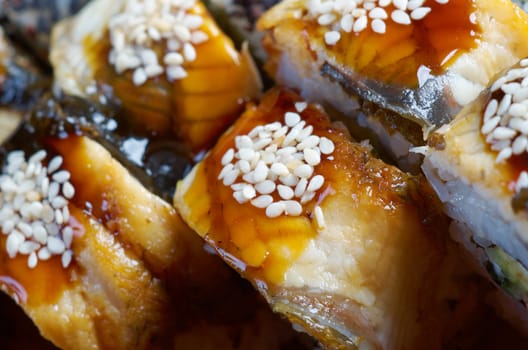 Japanese sushi maki . traditional japanese food.Roll made of Smoked eel
