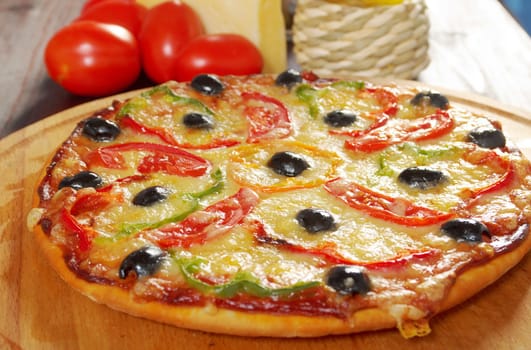 home pizza m paprika and olive Closeup .Shallow depth-of-field