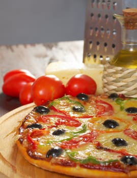 home pizza m paprika and olive Closeup .Shallow depth-of-field