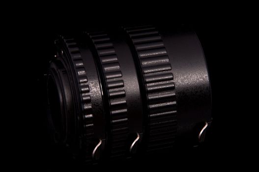 An image of macro lens isolated on black