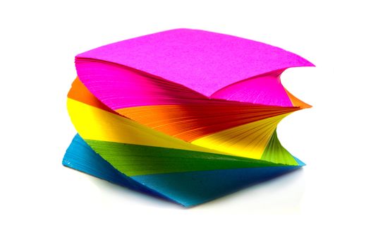 tower from paper in yellow green blue and pink