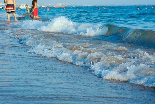 Beach with waves at the Mediterranean Resort Antalya Turkey