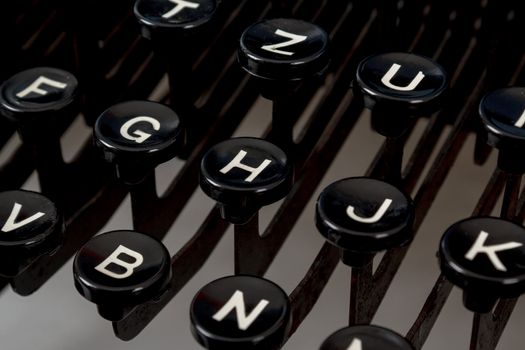 detail of black keys on retro typewritter