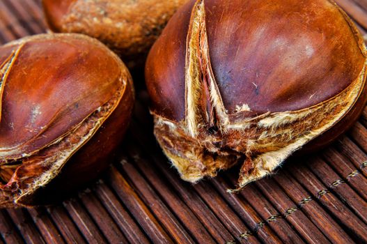 An image of roasted chestnut marron isolated. Castanea Sativa