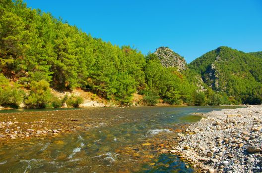 
mountain river.  Turkey.Castle Alarahan Antalya Turkey