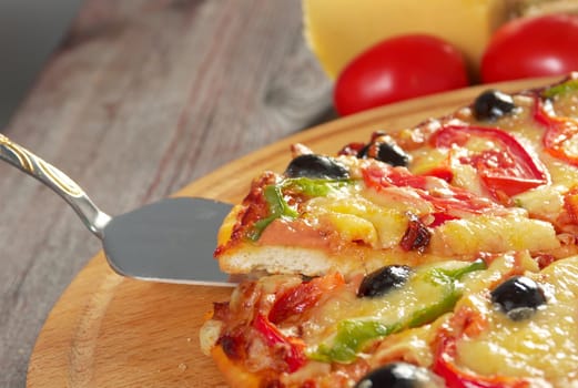 home pizza m paprika and olive Closeup .Shallow depth-of-field