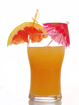 	orange coctail drink with ice cubs  on white  background.