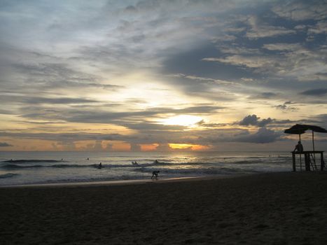 Evening swim in the ocean at sunset.