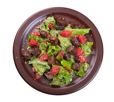 meat salad with vegetable and sesame. spanish kitchen.isolated on a white background.
