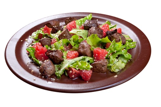 meat salad with vegetable and sesame. spanish kitchen.isolated on a white background.