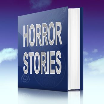 Illustration depicting a book with a horror stories concept title. Sky background.