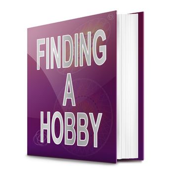 Illustration depicting a book with a finding a hobby concept title. White background.
