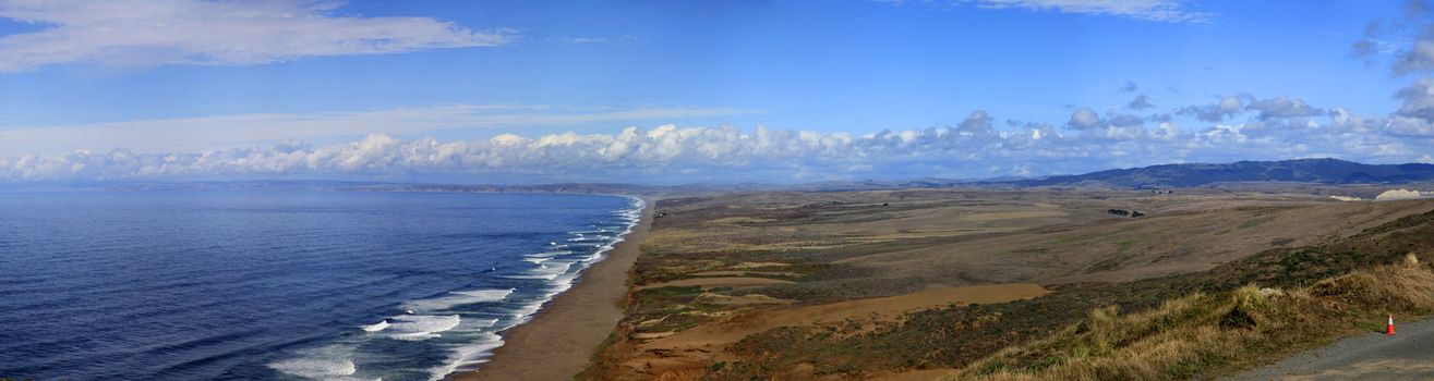 Panorama of Beach at Point Reyes National Seashore, California. 