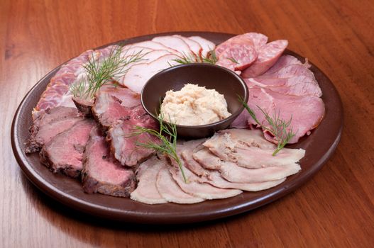 Beautiful sliced food arrangement. closeup