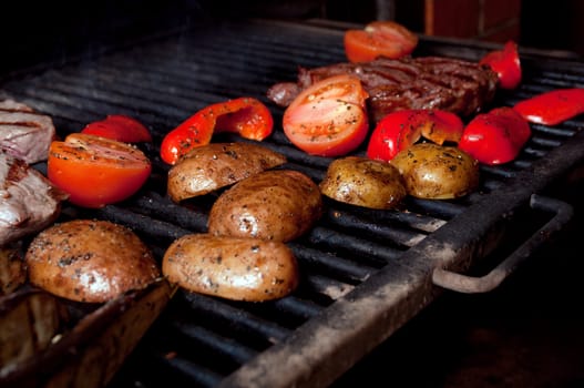 Argentinian cooking meat  barbecue  Shallow depth-of-field.