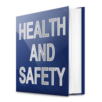 Illustration depicting a text book with a health and safety concept title. White background.