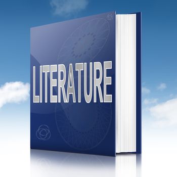 Illustration depicting a text book with a literature concept title. Sky background.