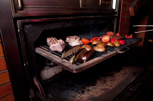 Argentinian cooking meat  barbecue  Shallow depth-of-field.