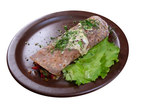 rolled pancakes stuffed with vegetables..isolated on white background.