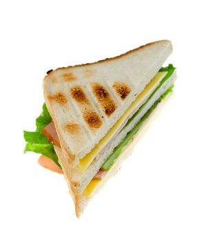  sandwiches with cheese and ham isolated on a white background.