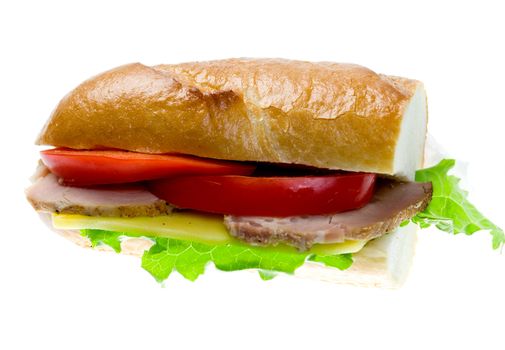 sandwiches with vegetable and ham isolated on a white background.