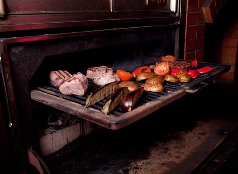 Argentinian cooking meat  barbecue  Shallow depth-of-field.