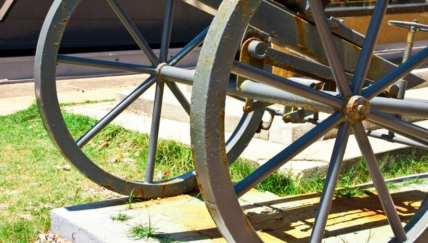 Wheels of antique firearms.  Was set on display at the South of Thailand.