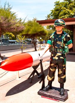 Statues of soldiers with rocket grenades. The show is Chumphon Province, Thailand.