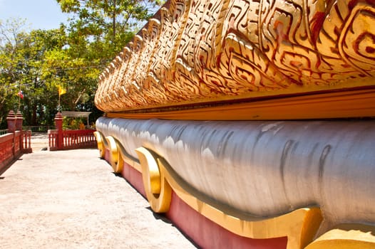 Wall sculpture of the temple in Thailand.