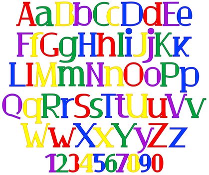 merry multicolored set of decorative letters and numbers