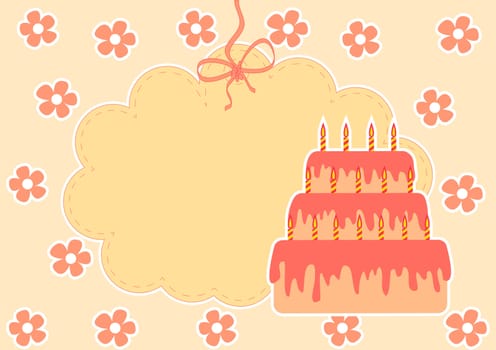 greeting card with a cake and candles on birthday