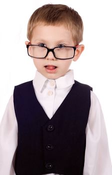 Portrait of a boy with glasses isolated on white background
