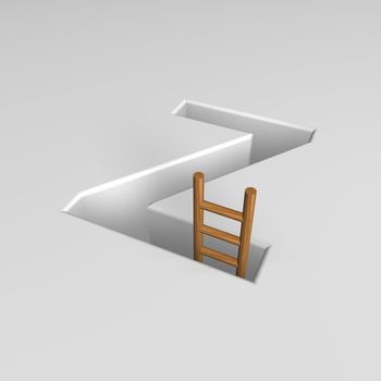 uppercase letter z shape hole with ladder - 3d illustration