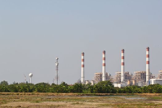 gas turbine electrical power plant at dusk