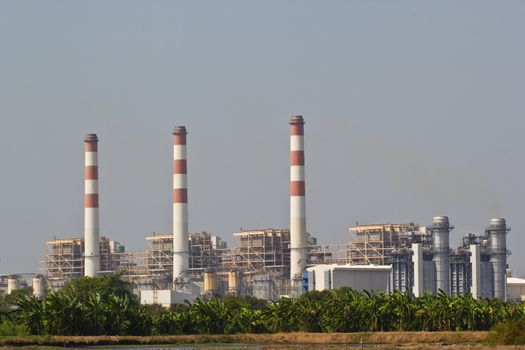 gas turbine electrical power plant at dusk