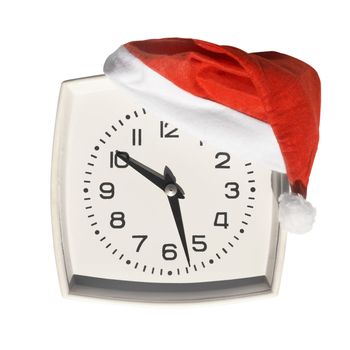 Santa hat Isolated over white background. Clock and Christmas 