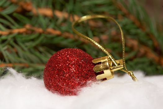 Xmas tree. Xmas glass sphere.  Sparkling tree ornament 