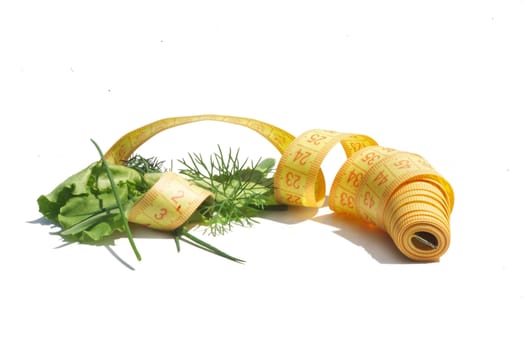 Green onion and salad on a white background