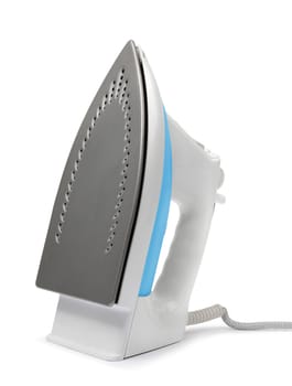 Modern steam flat-iron standing on white background isolated