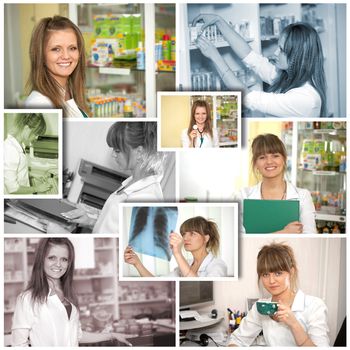 Chemist woman standing in pharmacy drugstore. Pharmacist at pharmacy
