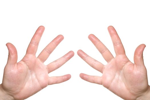 Two palms on a white background. The hands