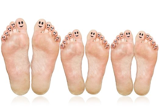 Smile. The large and small feet. Isolated over white background