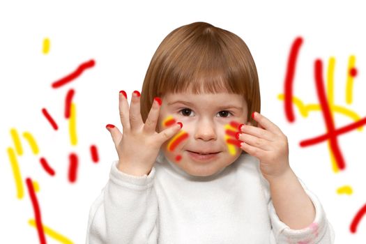 The soiled small girl on a white background