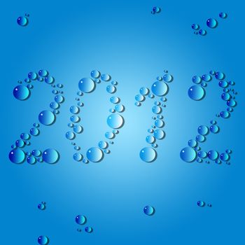 2012. The water drops on a blue background