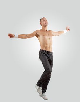 Modern style male dancer jumping and posing. Illustration