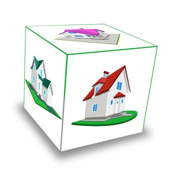 Cube. Model of a cottage on a white background
