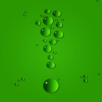 The exclamation mark on a green background. Water drops