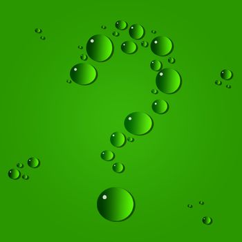 Water drops. The question-mark on a green background