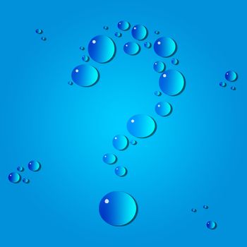 Water drops. The question-mark on a blue background
